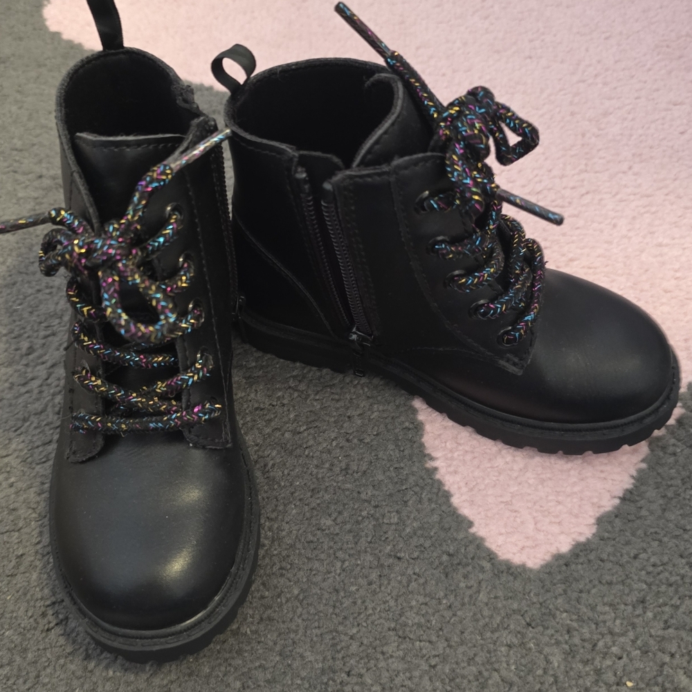 Black Kids Boots with Multicolor Laces 8